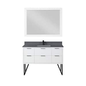 Helios 48 in. W x 22 in. D x 34 in. H Single Sink Bath Vanity in White with Gray Composite Stone Top and Mirror