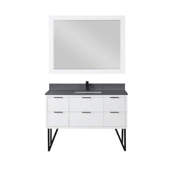 Altair Helios 48 in. W x 22 in. D x 34 in. H Single Sink Bath Vanity in White with Gray Composite Stone Top and Mirror