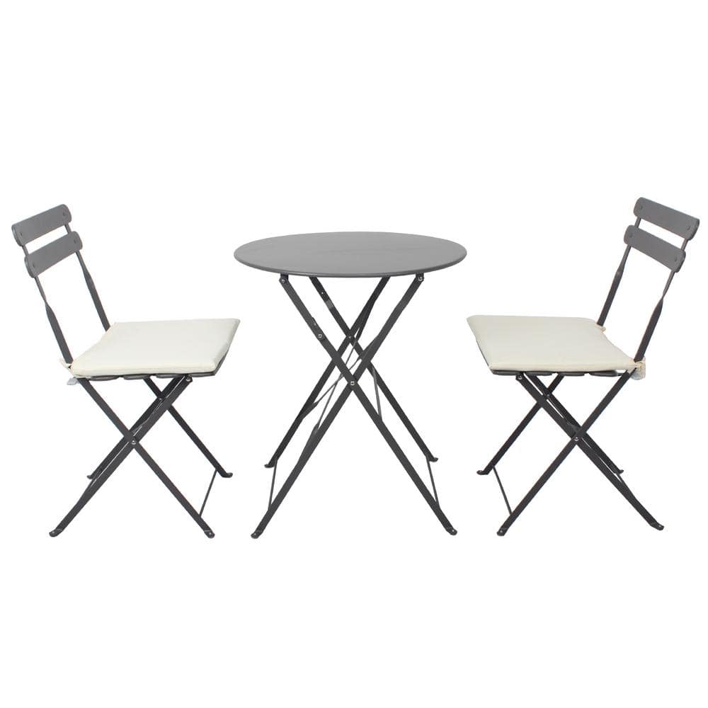 3-Piece Patio Metal Outdoor Bistro Set with Cushions for Patios, Balcony, B