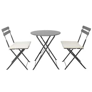3-Piece Patio Metal Outdoor Bistro Set with Cushions for Patios, Balcony, Backyards, Porches, Gardens, Poolside, Gray