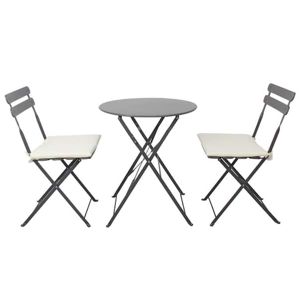 Unbranded 3-Piece Patio Metal Outdoor Bistro Set with Cushions for Patios, Balcony, Backyards, Porches, Gardens, Poolside, Gray