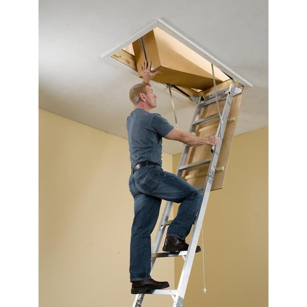 Durable 8 ft 22.5 in x 54 in - 10 ft. Wood Attic Ladder with 250-lb Capacity 