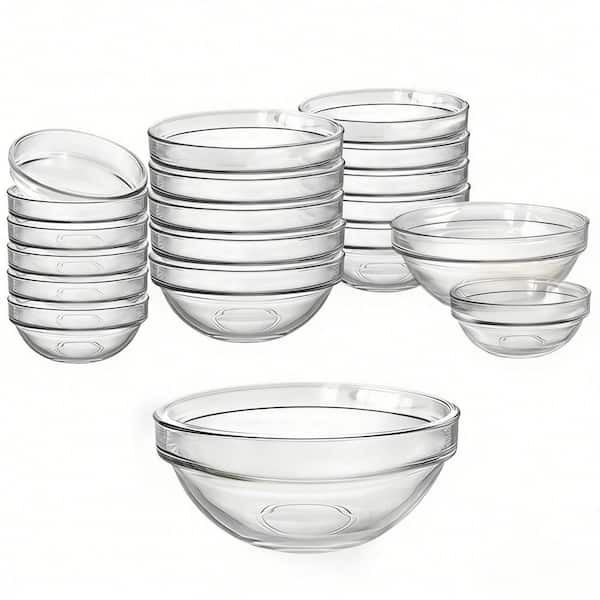Glass Prep Bowl Set 3.5 in. 4 oz. Clear Small Glass Bowls (Set of 12) pack and 2.3 in. 1 oz. (Set of 8) for Kitchen Prep