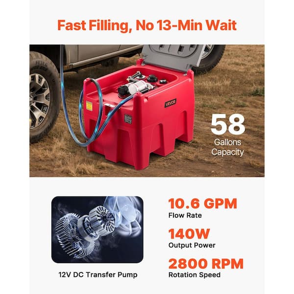 VEVOR Portable Diesel Tank, 58 Gal. Capacity and 10.6 GPM Flow