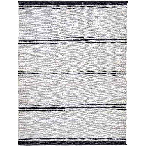 Notre Dame Design Richy – Ivory with Black Stripes 7 ft. 10 in. x 10 ft. 2 in. Hand Woven Wool Area Rug