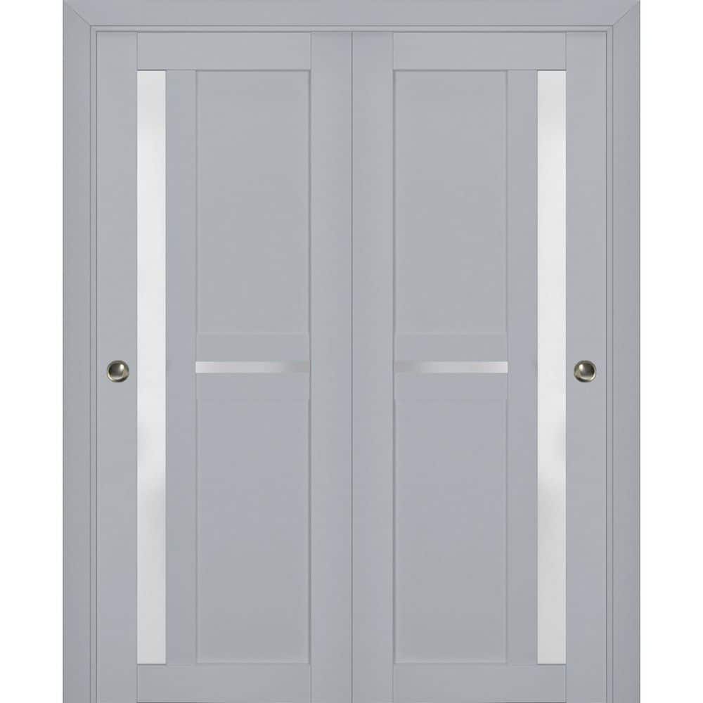 Assembly Required 84 in. x 80 in. 2-Panel Matte Grey Finished Solid Wood Sliding Door with Hardware price history on PriceWatchPro