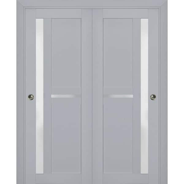 Sartodoors 84 in. x 80 in. 2-Panel Matte Grey Finished Solid Wood Sliding Door with Hardware