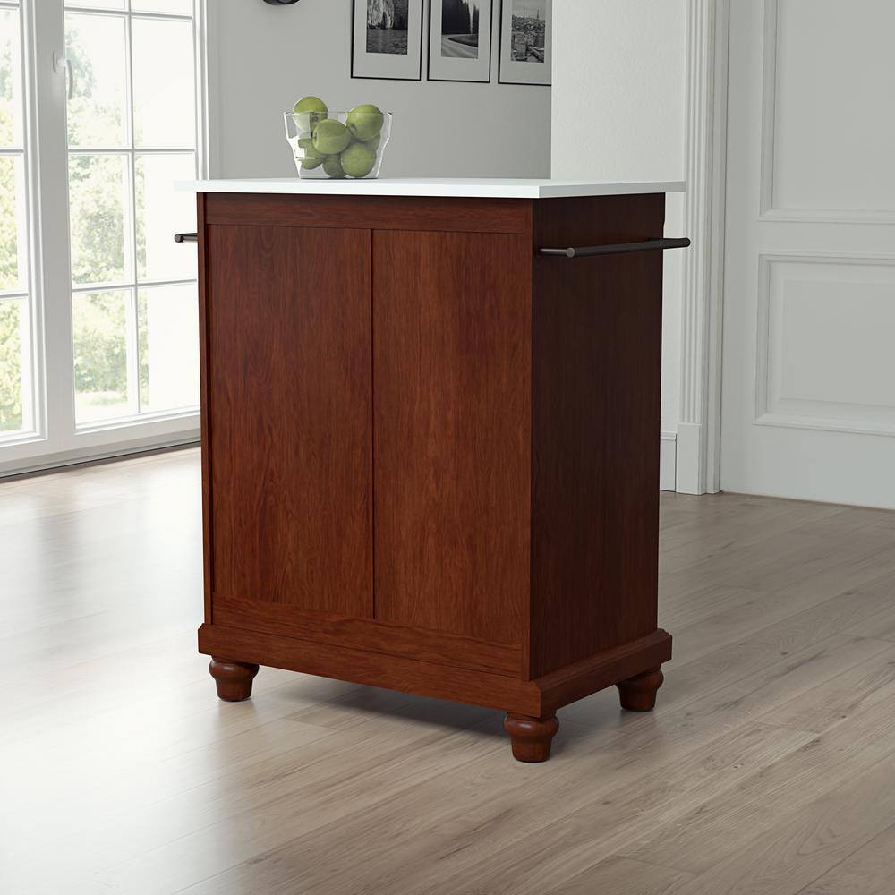 Mahogany Granite Top Portable Kitchen Island with Storage