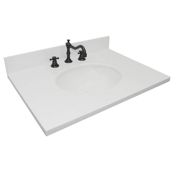 31 in. W x 22 in. D Quartz Vanity Top in White with White Oval Basin