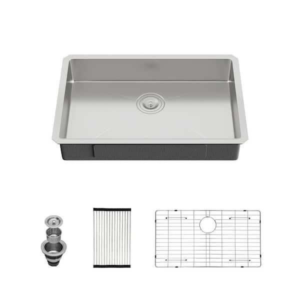 27 in. Undermount ADA Sink Single Bowl 16 Gauge Brushed Stainless Steel Kitchen Sink with Bottom Grid