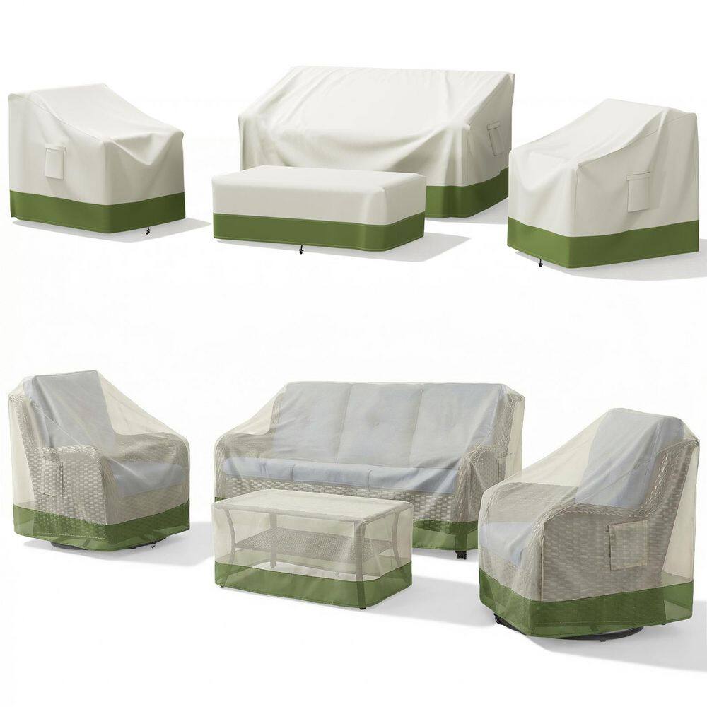 4-Piece Large White and Light Green Outdoor Patio Set Chair Oxford Fabric Cover for 2 Chairs, 1 Sofa and 1 Table price history on PriceWatchPro