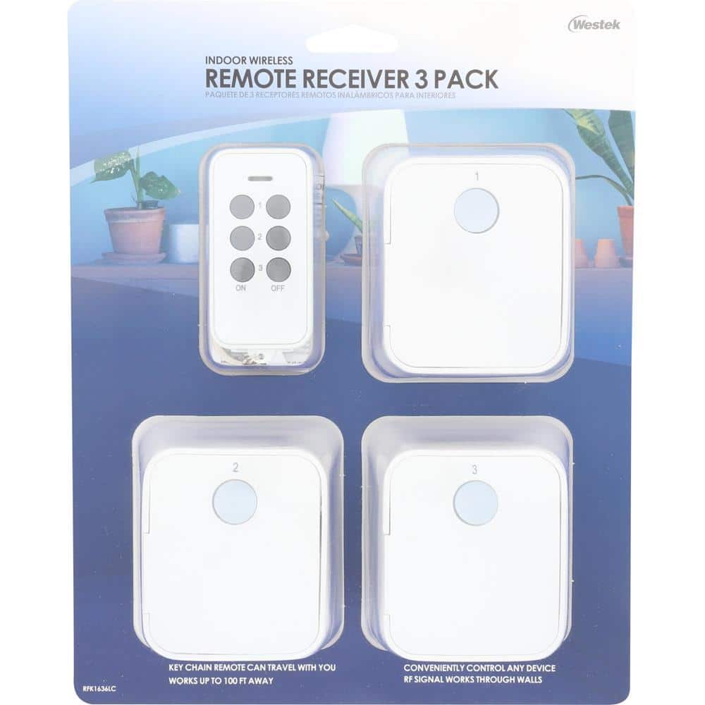 White Indoor Wireless Remote Control System with Grounded Outlets, 3-Pack