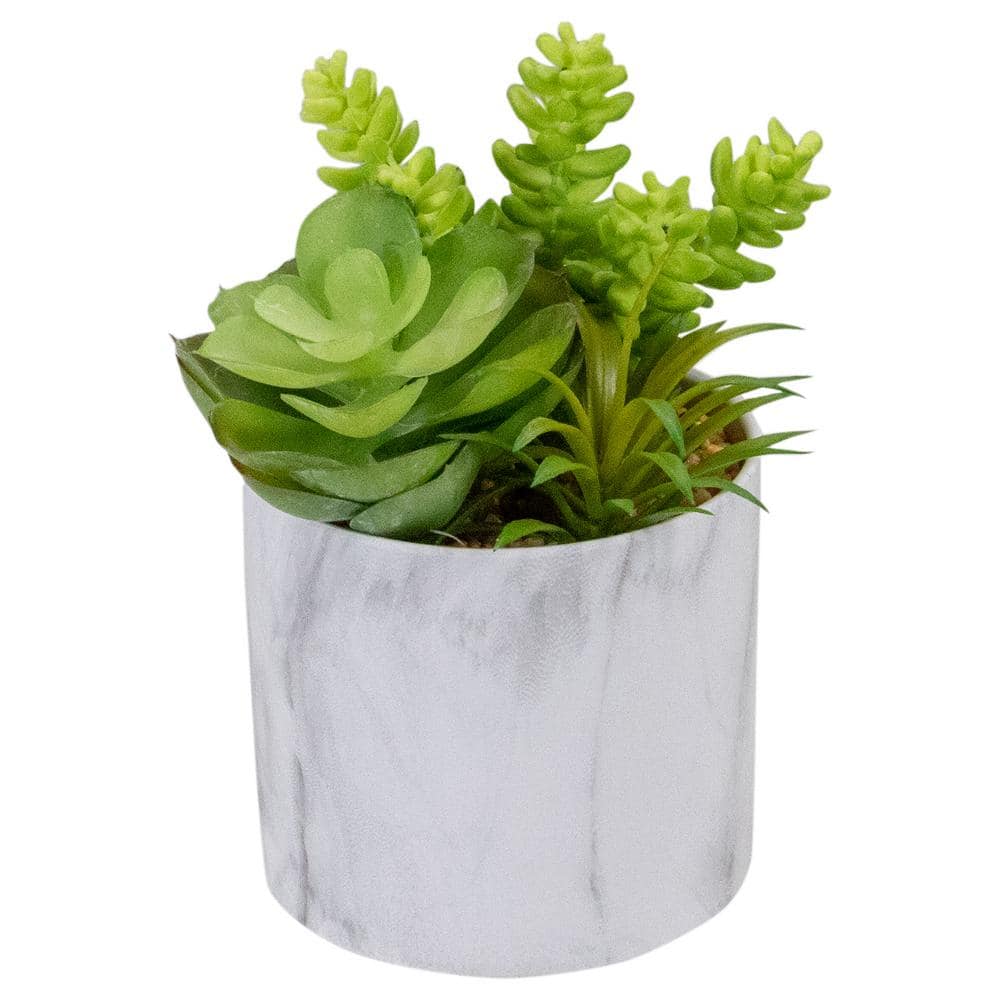6.5 in. Green Artificial Succulent Arrangement in Faux Marble Pot price history on PriceWatchPro