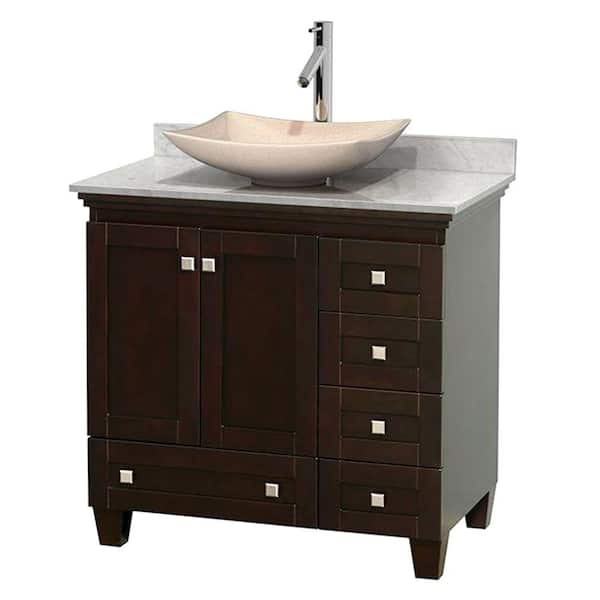 Wyndham Collection Acclaim 36 in. W Vanity in Espresso with Marble Vanity Top in Carrara White and Ivory Marble Sink