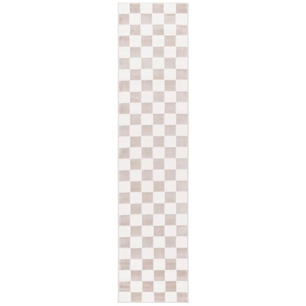 Groove 2 ft. x 6 ft. Ivory/Beige Check Runner Rug