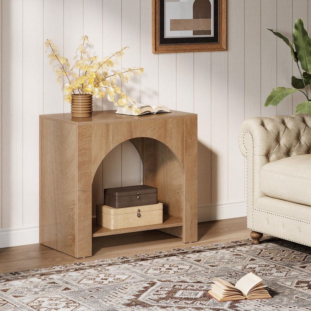 Kerlin 27.56 in. Brown Rectangular Wood End Table with 2 Storage Shelves - thumbnail 5