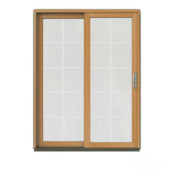 JELD-WEN 60 in. x 80 in. W-2500 Contemporary Desert Sand Clad Wood Left-Hand 10 Lite Sliding Patio Door w/Stained Interior