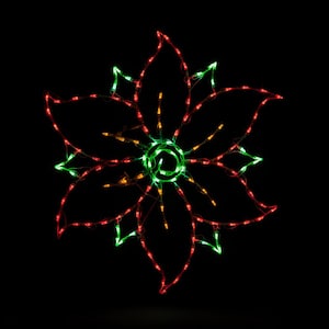 48 in. LED Poinsettia Metal Framed Holiday Decor