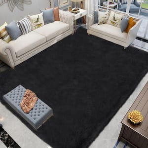 Sheepskin Faux Furry Black Fluffy Rugs 6 ft. 6 in. x 10 ft. Area Rug