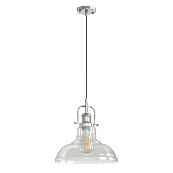 Emeritpro 1-Light Chrome Pendant Light with Clear Glass Shade, Dual Mount Ceiling/Wall, Adjustable Hanging Light for Kitchen