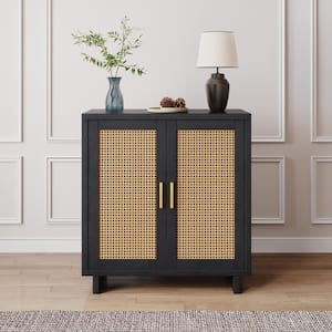 Uixe Espresso 31.7 in. H 2 Rattan Doors Accent Storage Cabinet