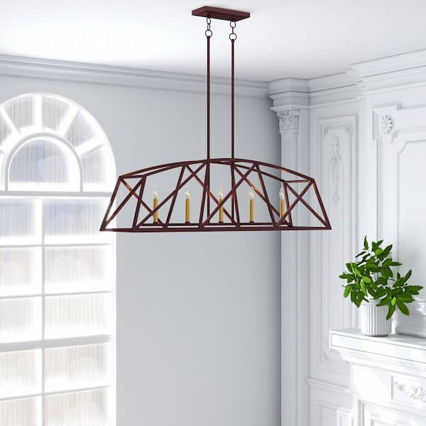 Unbranded 5-Light Architectural Bronze Island Linear Pendant Without Shade