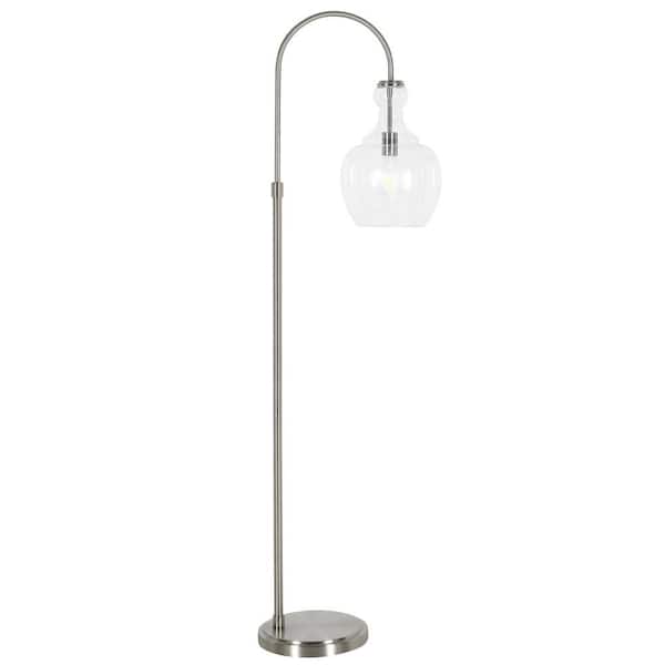 HomeRoots 70 in. Silver 1 1-Way (On/Off) Arc Floor Lamp for Living Room with Glass Dome Shade