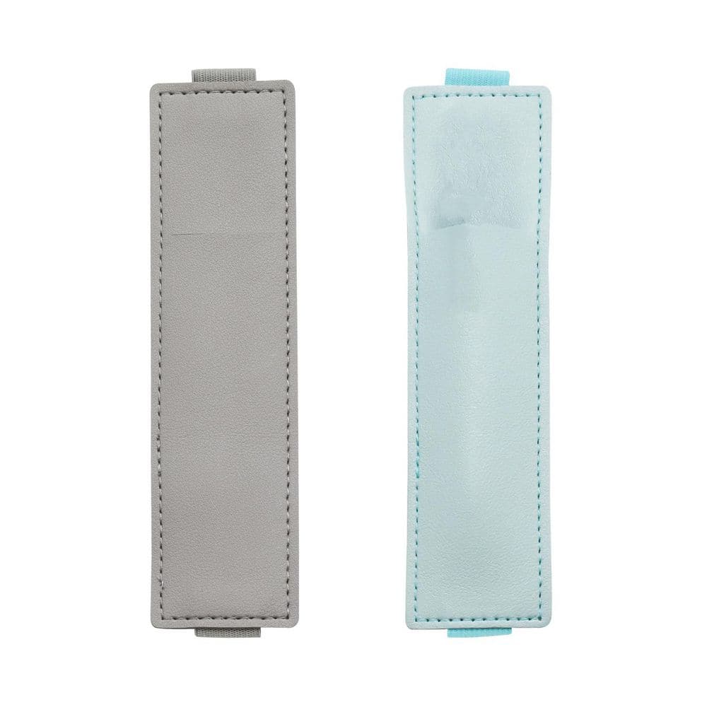 2 PCS Adjustable PU Leather Pen Holder Sleeve with Elastic Band for Notebook and Books Blue Gray Office Supply