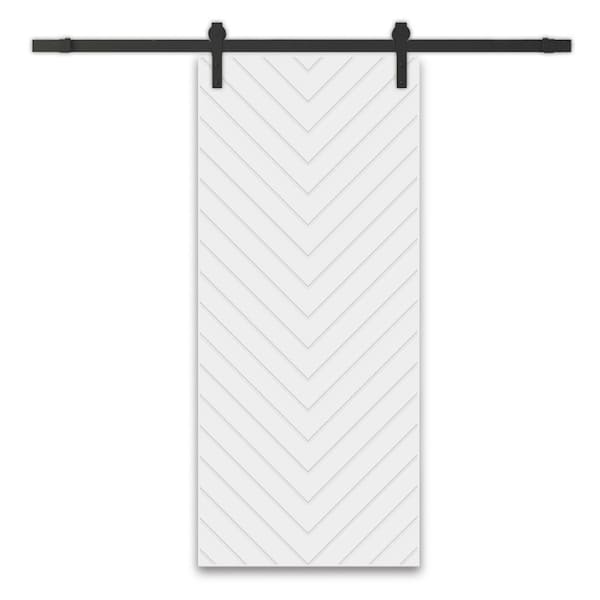 CALHOME Herringbone 24 in. x 84 in. Fully Assembled White Painted MDF Modern Sliding Barn Door with Hardware Kit