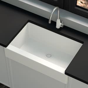 Stonehaven 33 in. Farmhouse White Ice Granite Composite Single Bowl Apron Front Kitchen Sink with White Ice Strainer