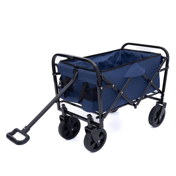 ToolCat 2 cu. ft. Steel Frame Outdoor Garden Cart Support 225 lbs. Waterproof Fabric Folding Wagon with Drawstring, Blue