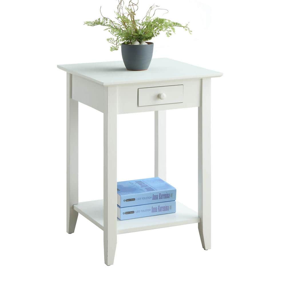 Classic American White End Table with Drawer and Shelf