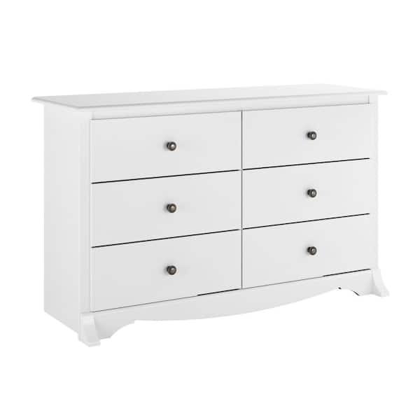 Prepac Monterey White 6-Drawer Dresser 48 in. Chest of Drawers, Dresser for Bedroom, Dressers for Clothes Storage and Organizer