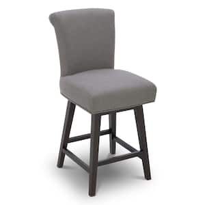 Dennis 26 in. Flint Gray High Back Solid Wood Frame Swivel Counter Height Bar Stool with Fabric Seat