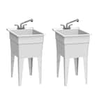 18 in. x 24 in. Polypropylene White Laundry Sink with 2 Hdl Non Metallic Pullout Faucet and Installation Kit (Pack of 2)