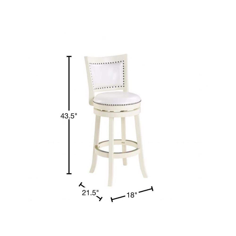 Elegant Traditional White Leather Swivel Bar Stool with Brass Nailhead Trim