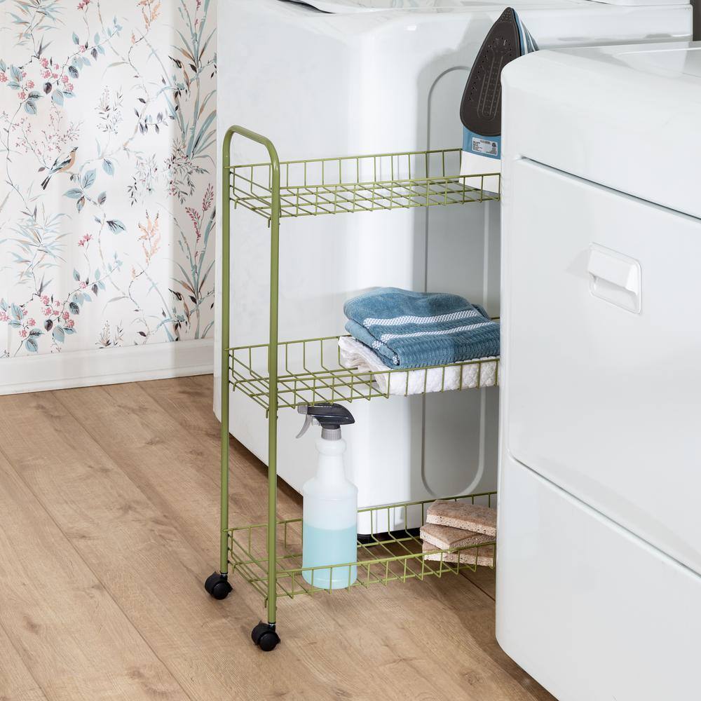 Olive Green 3-Tier Rust-Resistant Steel Rolling Cart
