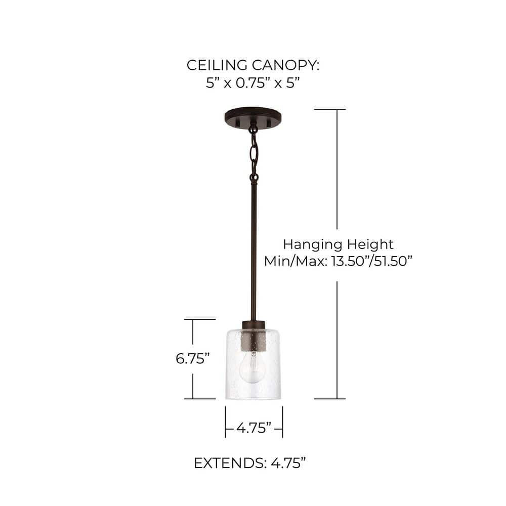 Bronze Mini Pendant with Clear Seeded Glass Shade