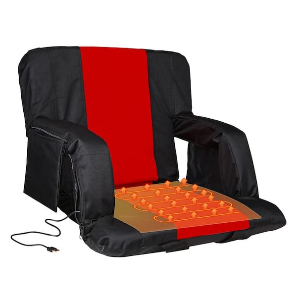 Wildaven 20 in. Portable Heated Stadium Seats with Adjustable Padded Backrest Armrests and 3-Pockets (1-Pack)