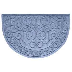 Poly Ornate Scroll Indoor/Outdoor Mat, 24" x 36", Light Grey