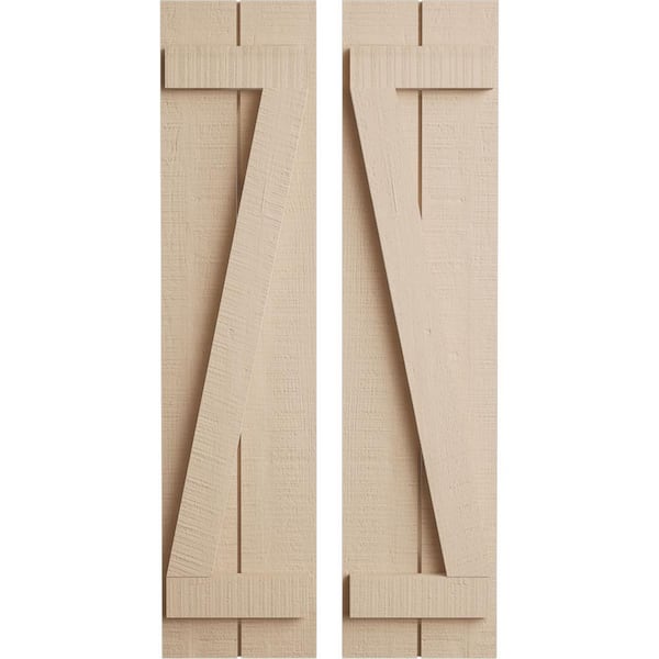 Ekena Millwork 11 in. x 52 in. Timberthane Polyurethane 2-Board Joined Board-n-Batten Rough Cedar Faux Wood Shutters w/Z-Board Pair
