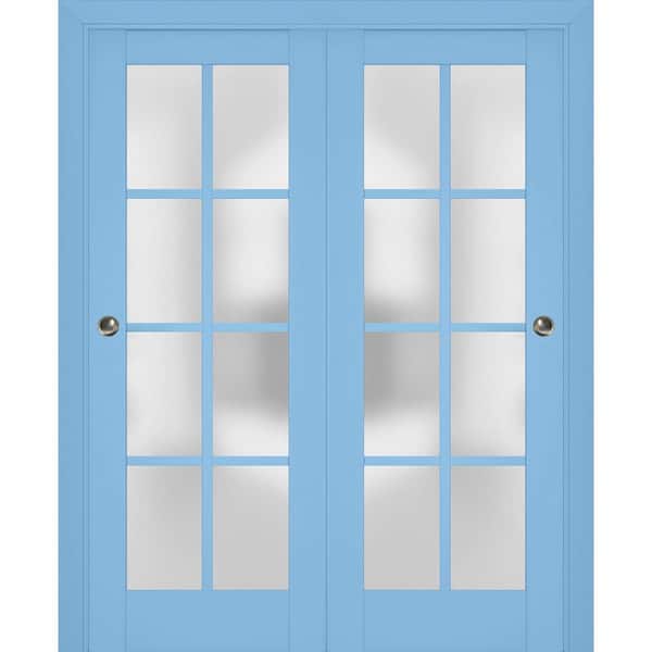 36 in. x 96 in. 2 Panel Aquamarine Finished Solid Wood Sliding Door with Hardware