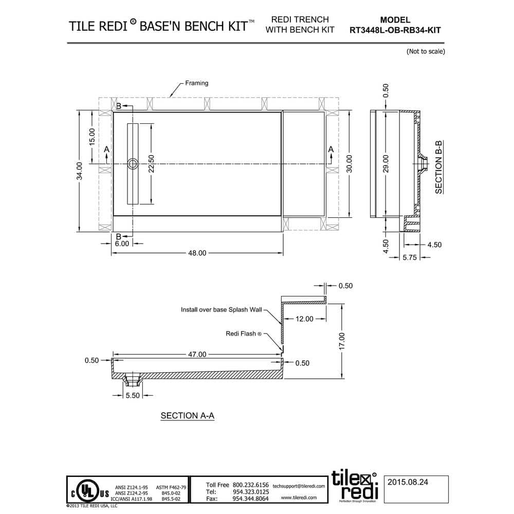 Oil Rubbed Bronze 34" x 60" Shower Base with Integrated Bench