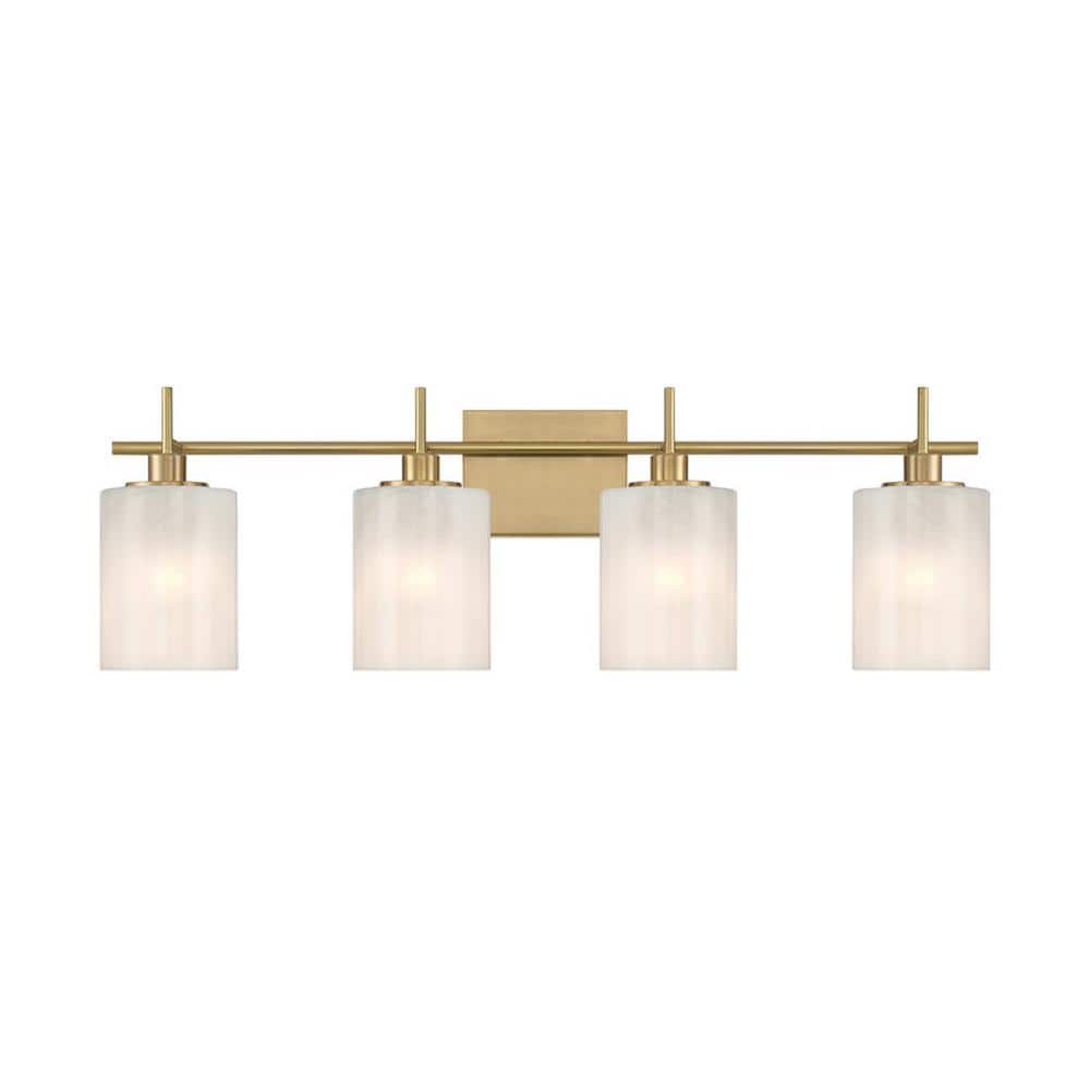 30.75 in. W x 9.75 in. H 4-Light Natural Brass Modern Bathroom Vanity Light with White Stire Glass Shades price history on PriceWatchPro
