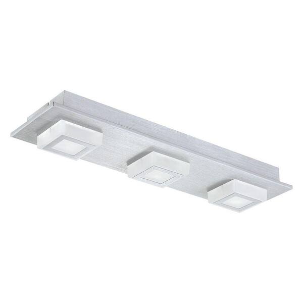 Eglo Masiano 17.75 in. 3-Light Brushed Aluminum Integrated LED Ceiling/Wall Light with White Shades