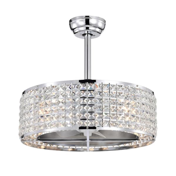 dubbin 21 in. Smart Indoor Chrome Caged Crystal Ceiling Fan with Remote Control