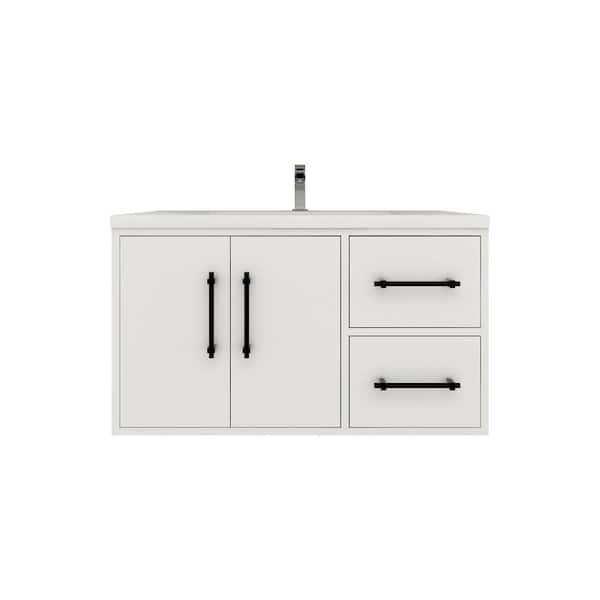 Victoria 36 in. W x 20 in. D x 22 in. H Single Sink Floating Bath Vanity in Gloss White with White Acrylic Top