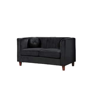 Lowery 55 in. BLACK Velvet 2 Seats Chesterfield Loveseat with Square Arms