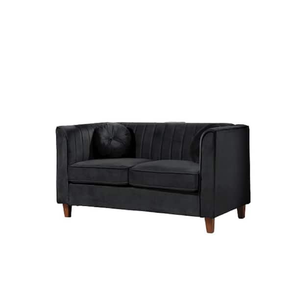 US Pride Furniture Lowery 55 in. BLACK Velvet 2 Seats Chesterfield Loveseat with Square Arms