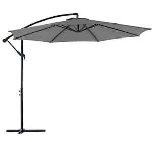 9.8 ft. Metal Hanging Cantilever Tilt Adjustable Patio Umbrella in Gray